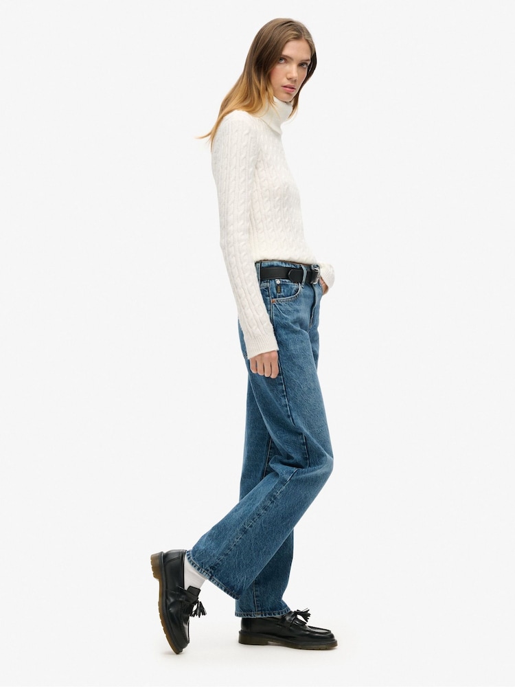 Superdry Blue Ground Mid Rise Wide Leg 100% Cotton Jeans - Image 4 of 6