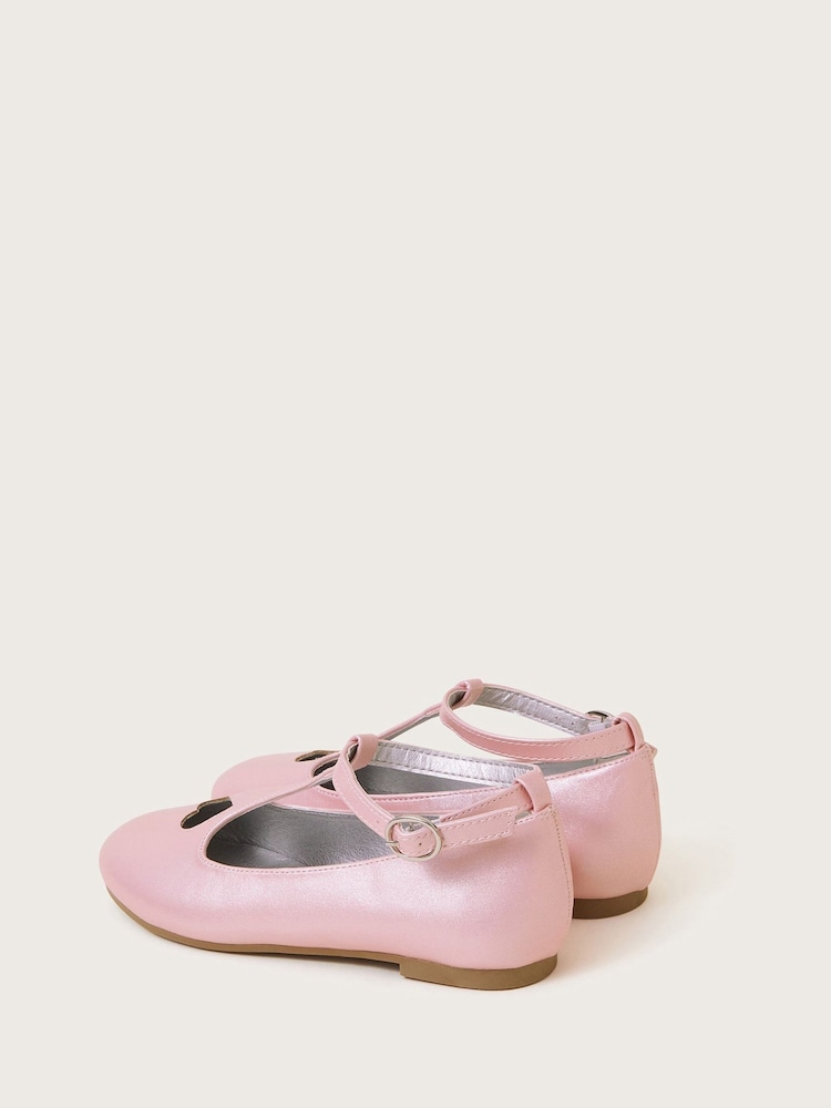 Monsoon Pink Heart Shimmer T-Strap Ballet Flats - Image 3 of 3