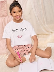 Lipsy Pink/White Printed Jersey Cotton Pyjamas (5-16yrs) - Image 1 of 4