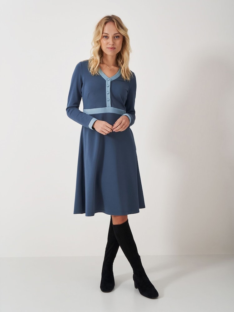 Rochie Ponte albastră Crew Clothing Company cu decolteu în V - Image 1 of 6