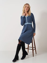 Rochie Ponte albastră Crew Clothing Company cu decolteu în V - Image 4 of 6