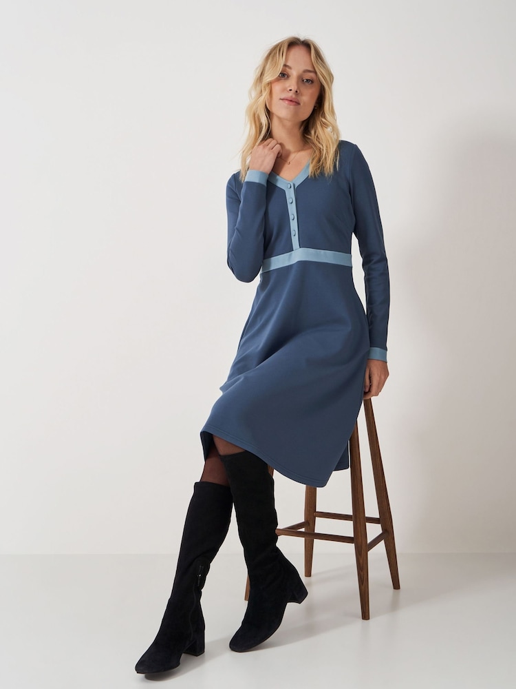Rochie Ponte albastră Crew Clothing Company cu decolteu în V - Image 4 of 6