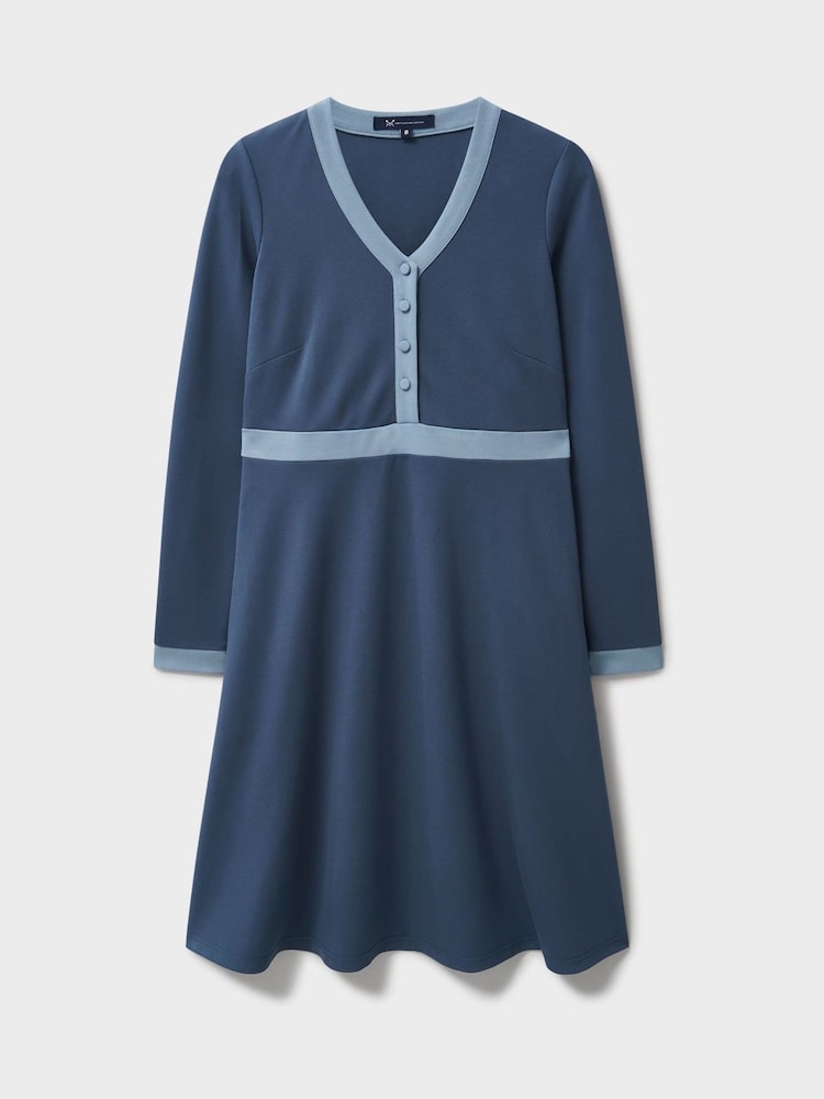 Rochie Ponte albastră Crew Clothing Company cu decolteu în V - Image 6 of 6