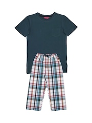 Cyberjammies Green Minijammies Check Bottoms and Long Sleerve Slouch Top Pyjama Set - Image 2 of 2
