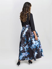 Gina Bacconi Louise Printed High/Low Midi Black Dress - Image 2 of 5