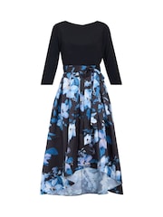 Gina Bacconi Louise Printed High/Low Midi Black Dress - Image 5 of 5