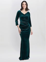 Gina Bacconi Green Sophie Velvet Maxi Dress With 3/4 Sleeve - Image 1 of 4