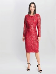 Gina Bacconi Red Angelique Sequin Midi Dress - Image 1 of 5