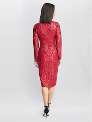 Gina Bacconi Red Angelique Sequin Midi Dress - Image 2 of 5