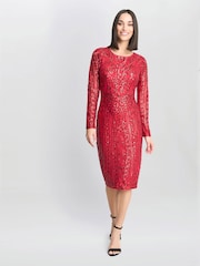 Gina Bacconi Red Angelique Sequin Midi Dress - Image 3 of 5