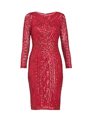 Gina Bacconi Red Angelique Sequin Midi Dress - Image 5 of 5