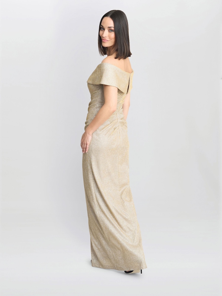 Gina Bacconi Gold Trudy Bardot Wrap Dress - Image 2 of 5