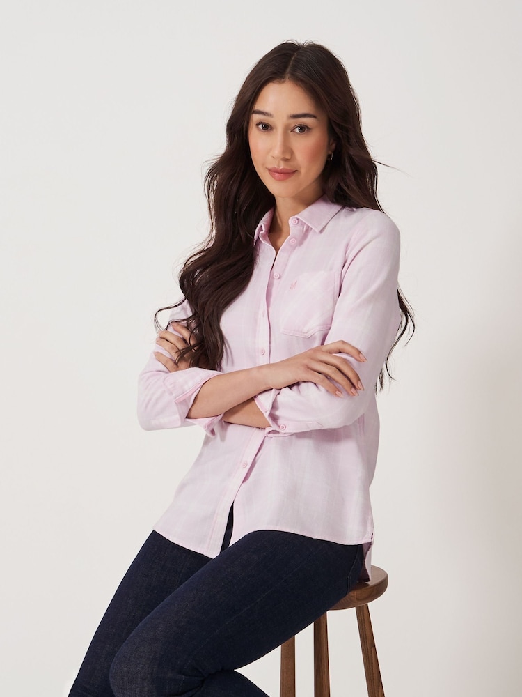 Crew Clothing Company Pink Brushed Flannel Check 100% Cotton Shirt - Image 1 of 5
