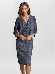 Gina Bacconi Blue Miriam V-Neck Dress And Jacket Set - Image 1 of 6
