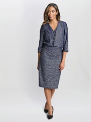 Gina Bacconi Blue Miriam V-Neck Dress And Jacket Set - Image 3 of 6