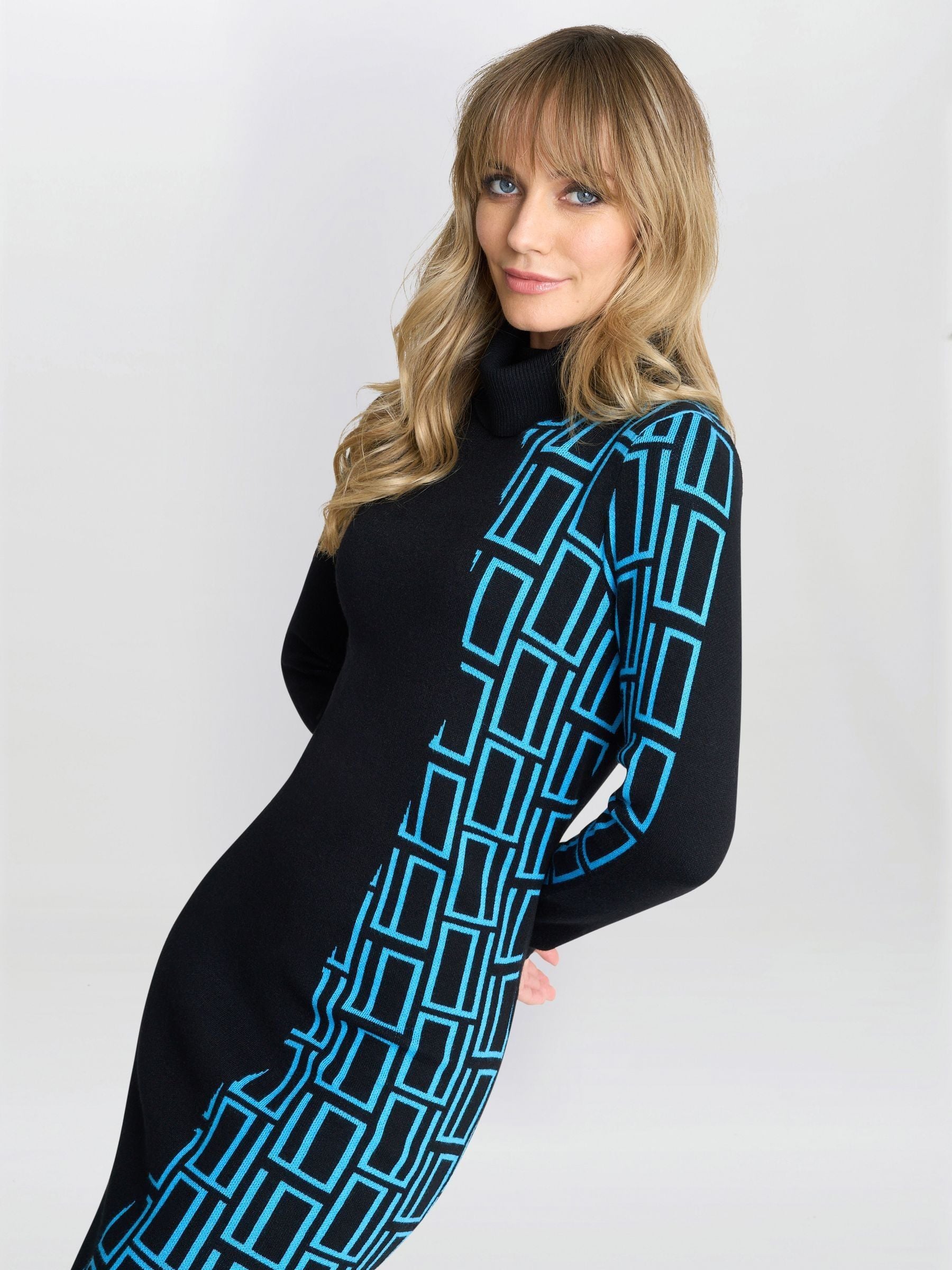 【海外限定】GinaBacconi ワンピース☆Ann Geometric Knit Polon Buy Gina Bacconi Ann Geometric Knit Poloneck Black Dress