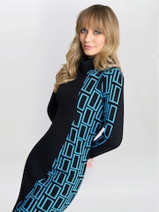 Gina Bacconi Ann Geometric Knit Poloneck Black Dress - Image 4 of 6