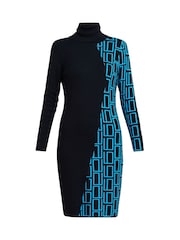 Gina Bacconi Ann Geometric Knit Poloneck Black Dress - Image 6 of 6