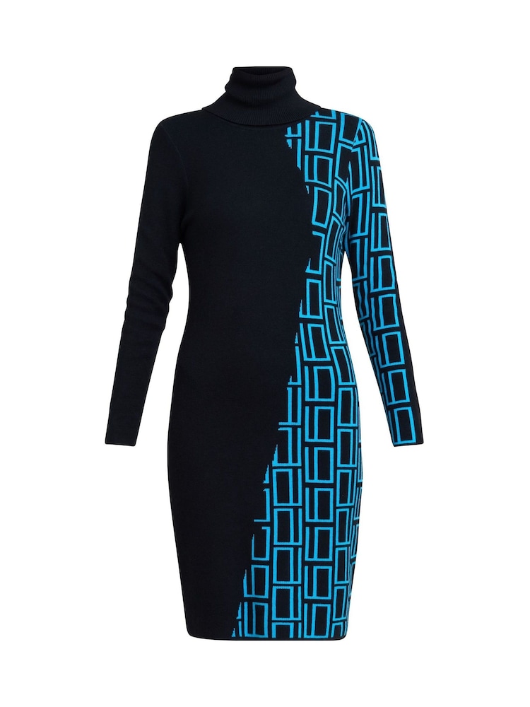 Gina Bacconi Ann Geometric Knit Poloneck Black Dress - Image 6 of 6