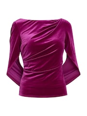 Gina Bacconi Pink Merna Draped Velvet Top - Image 6 of 6