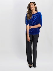 Top de terciopelo azul drapeado Merna de Gina Bacconi - Imagen 2 de 4