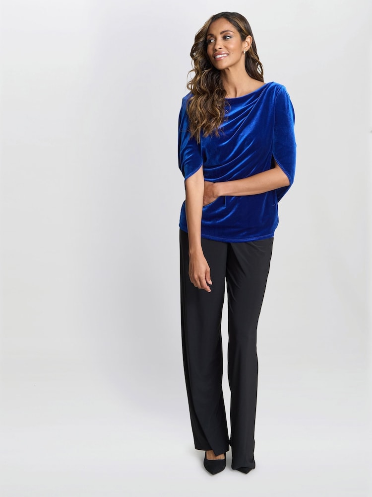 Top de terciopelo azul drapeado Merna de Gina Bacconi - Imagen 2 de 4