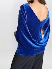 Top de terciopelo azul drapeado Merna de Gina Bacconi - Imagen 3 de 4