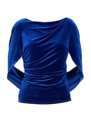 Top de terciopelo azul drapeado Merna de Gina Bacconi - Imagen 4 de 4