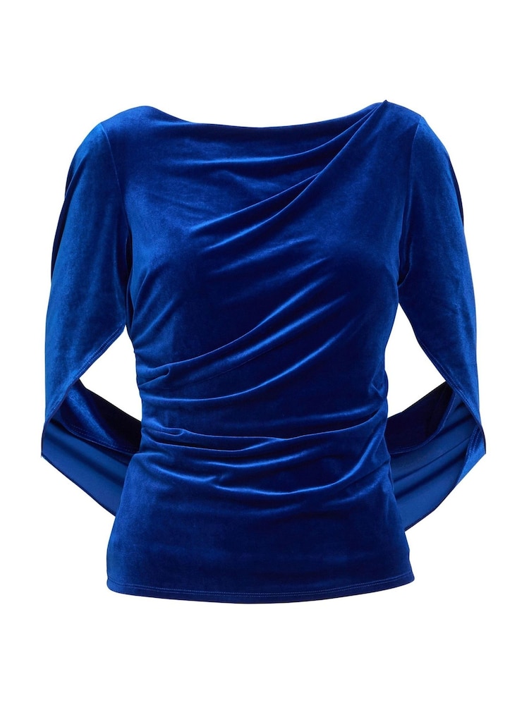 Top de terciopelo azul drapeado Merna de Gina Bacconi - Imagen 4 de 4
