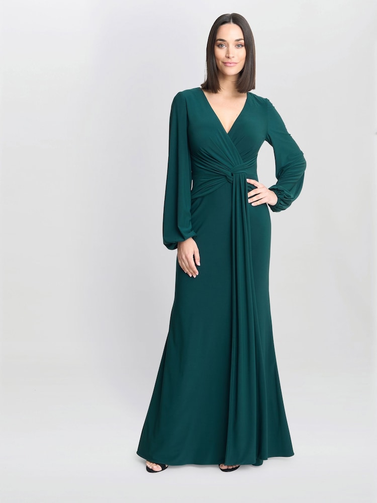Gina Bacconi Green Petra Jersey Knot Front Maxi Dress - Image 3 of 5