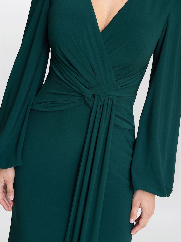 Gina Bacconi Green Petra Jersey Knot Front Maxi Dress - Image 4 of 5