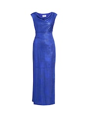 Gina Bacconi Blue Justina Foil Print Cowl Neck Maxi Dress - Image 6 of 6