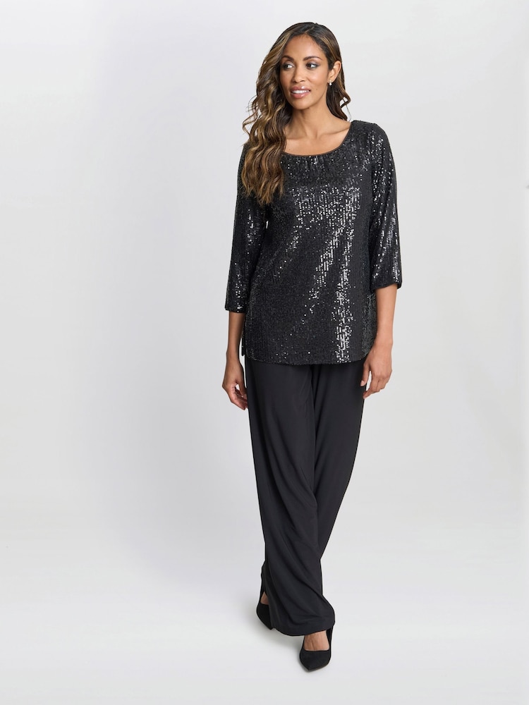 Gina Bacconi Flora Sequin Tunic Black Blouse - Image 1 of 5