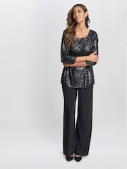 Gina Bacconi Flora Sequin Tunic Black Blouse - Image 3 of 5