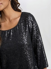 Gina Bacconi Flora Sequin Tunic Black Blouse - Image 4 of 5