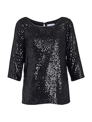 Gina Bacconi Flora Sequin Tunic Black Blouse - Image 5 of 5