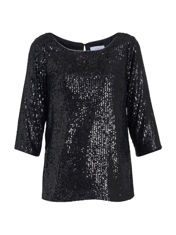 Gina Bacconi Flora Sequin Tunic Black Blouse - Image 5 of 5