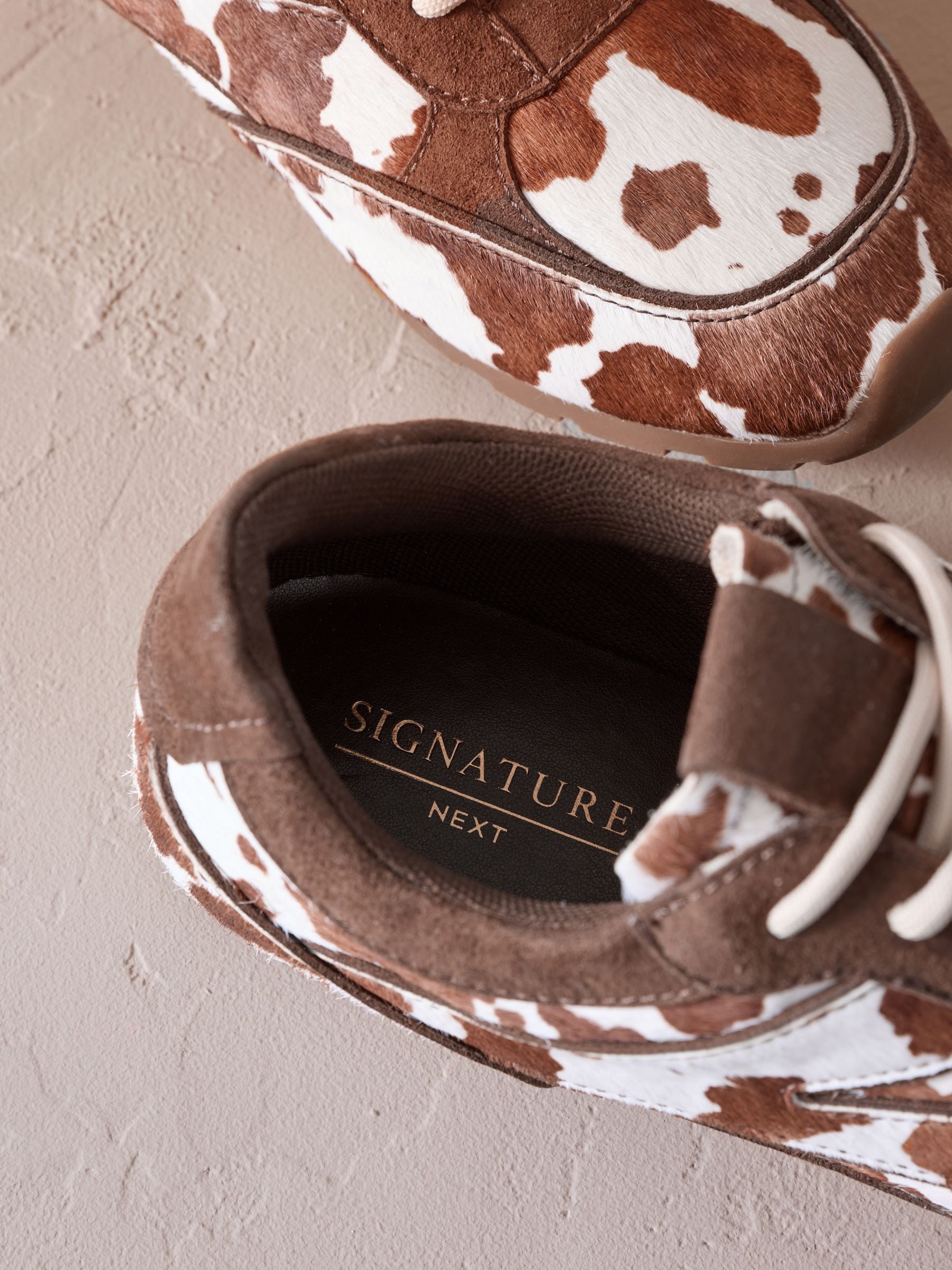 Buy Cow Print Slim Premium Leather Lace-Up Trainers from Next USA