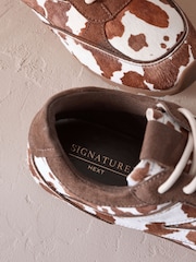 Cow Print Slim Premium Leather Lace-Up Trainers - Image 11 of 13
