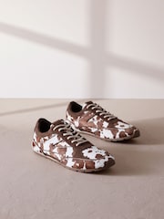 Cow Print Slim Premium Leather Lace-Up Trainers - Image 9 of 13
