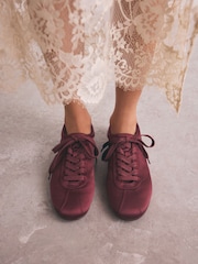 Berry Red Forever Comfort® Satin Lace Up Trainers - Image 1 of 11