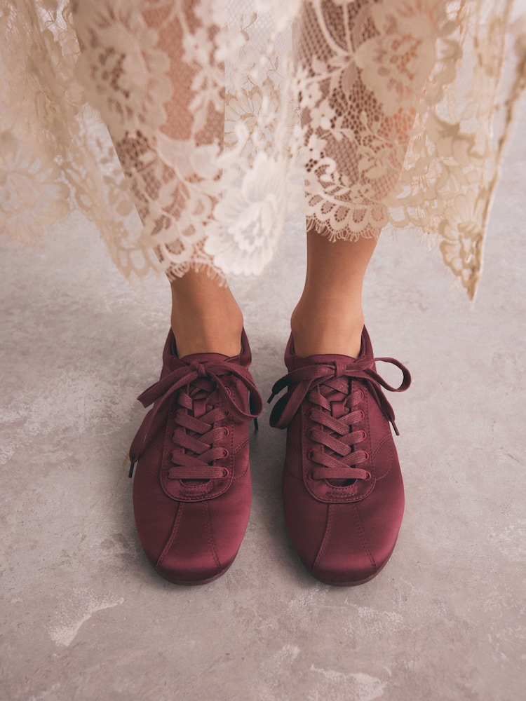 Berry Red Forever Comfort® Satin Lace Up Trainers - Image 1 of 11