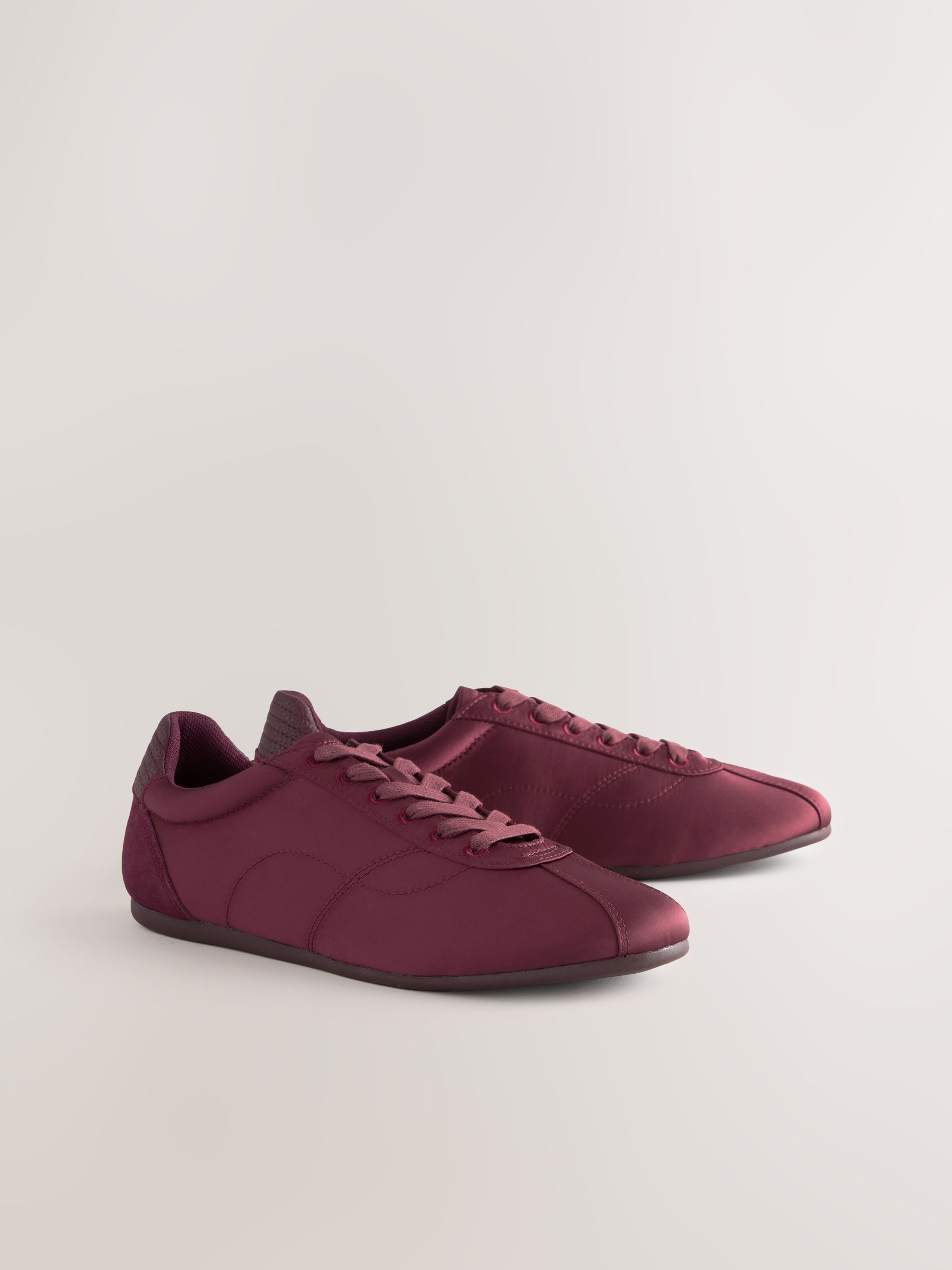 Buy Burgundy Red Satin Lace Up Trainers from Next USA