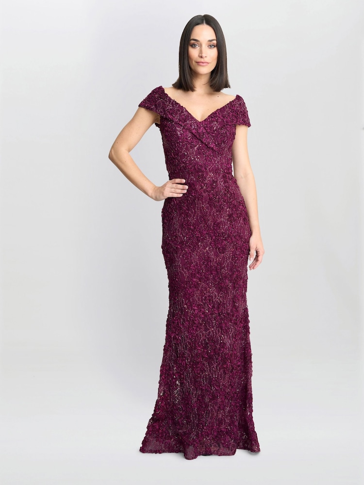 Gina Bacconi Red Brigette Off The Shoulder Lace Maxi Dress - Imagen 1 de 6 Gina Bacconi Red Brigette Off The Shoulder Lace Maxi Dress - Imagen 1 de 6