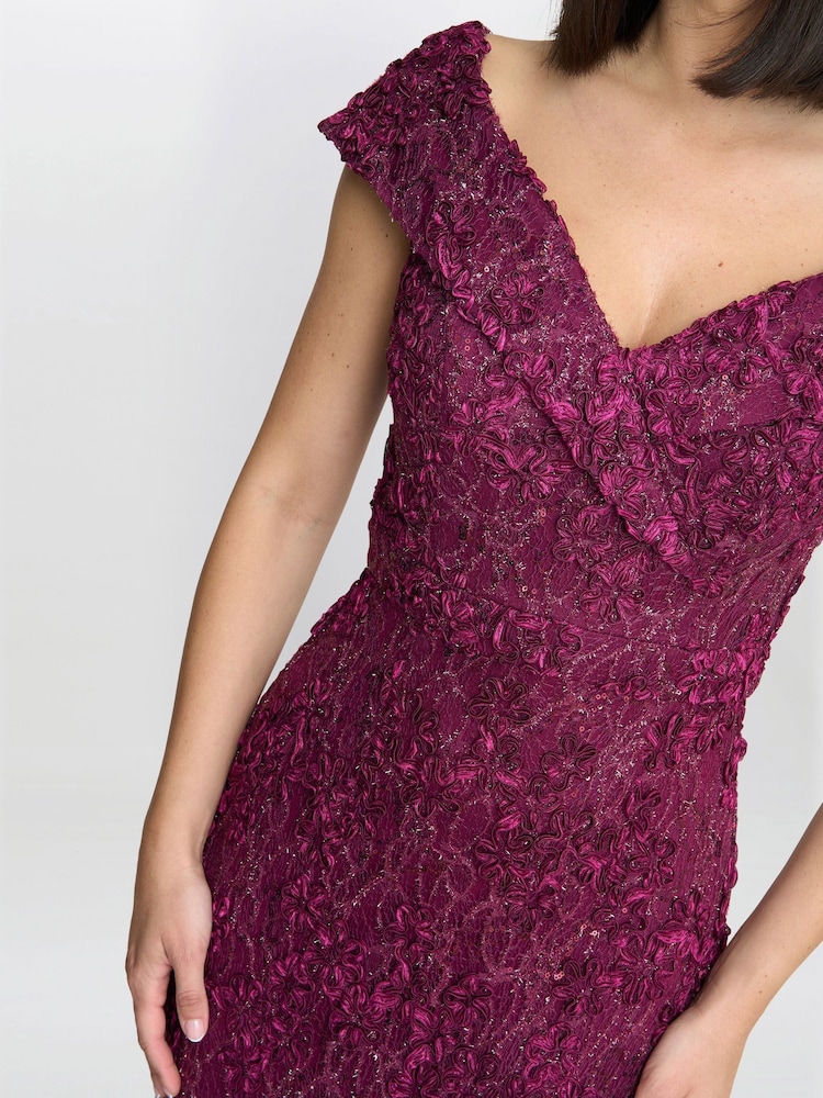 Gina Bacconi Red Brigette Off The Shoulder Lace Maxi Dress - Image 4 of 6