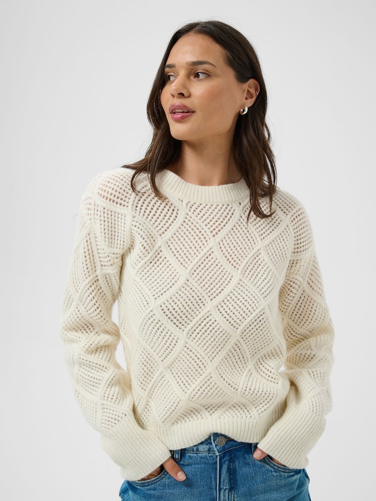 Kaffe Cream Open-Knit Crewneck Sweater - Image 1 of 7 Kaffe Cream Open-Knit Crewneck Sweater - Image 1 of 7