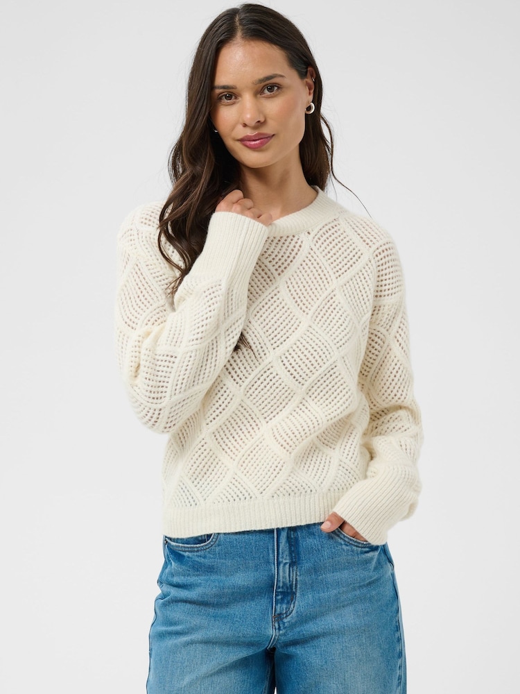 Kaffe Cream Open-Knit Crewneck Sweater - Image 2 of 7 Kaffe Cream Open-Knit Crewneck Sweater - Image 2 of 7