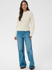 Kaffe Cream Open-Knit Crewneck Sweater - Image 3 of 7