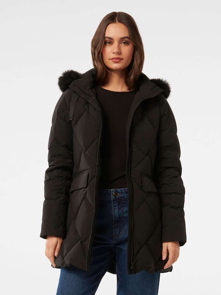 Forever New Black Cori Longline Down Puffer Coat - Image 1 of 5