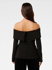 Forever New Black Courtney Belted Bardot Top - Image 2 of 5